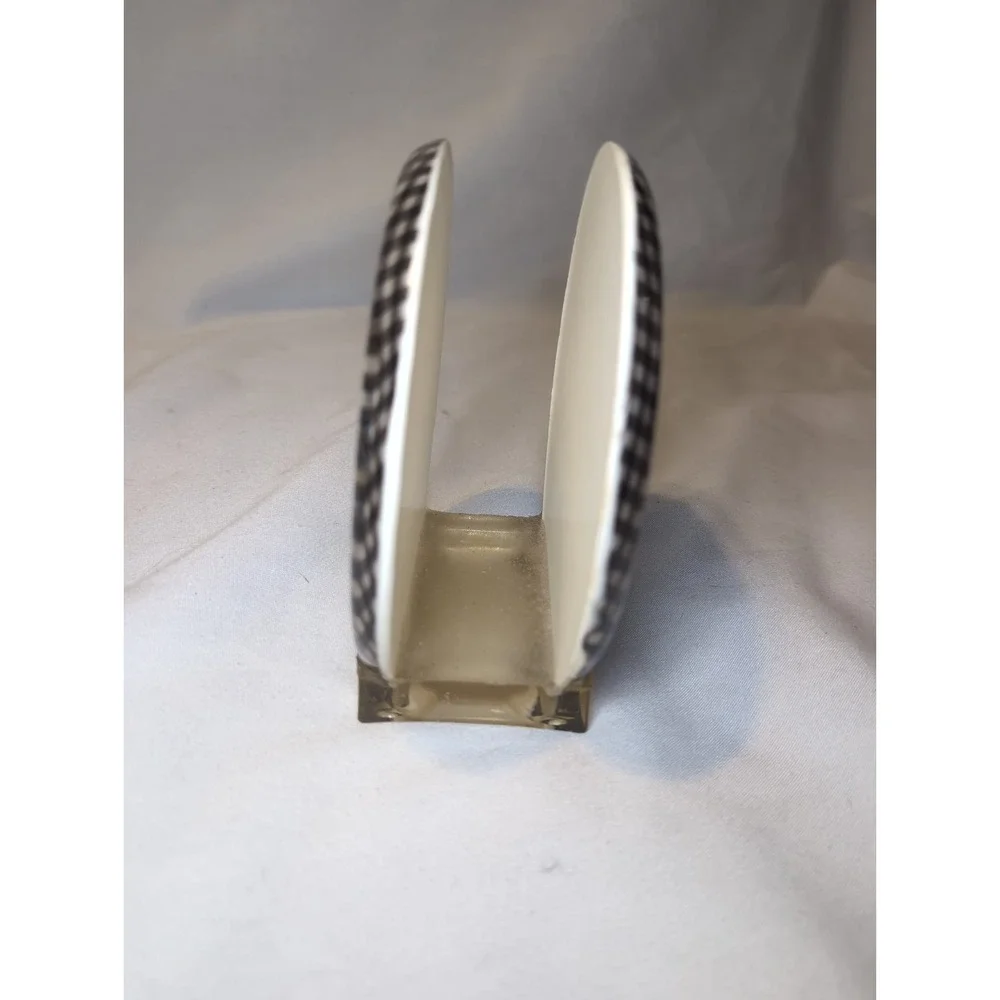 Vintage Acrylic Resin Napkin Letter Holder Brown Gingham Plaid Mod Kitchen 5.5